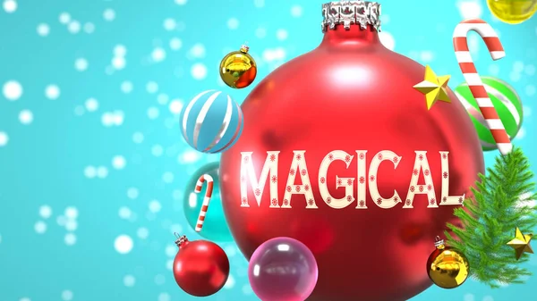 Magical Xmas Holidays Pictured Abstract Christmas Ornament Ball Word Magical — Stock Photo, Image