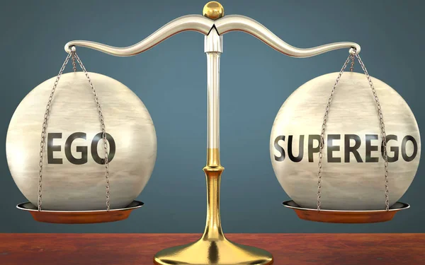 Ego Superego Balans Blijven Afgebeeld Als Een Metalen Weegschaal Met — Stockfoto