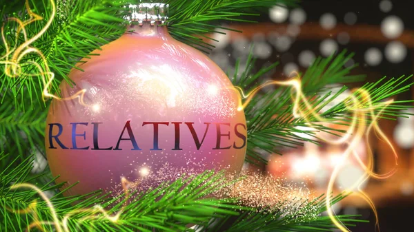 Verwandte Und Weihnachtsfeiertage Dargestellt Als Weihnachtskugel Mit Wort Verwandte Und — Stockfoto