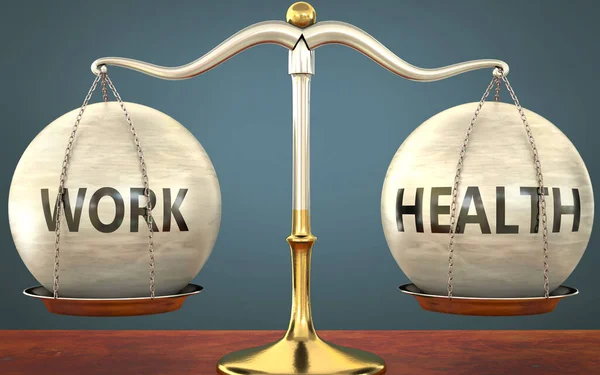 Trabalho Saúde Permanecendo Equilíbrio Retratado Como Uma Balança Metálica Com — Fotografia de Stock