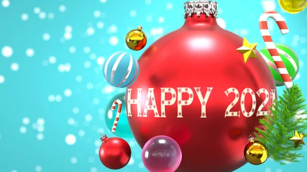 Happy 2021 Kerstvakantie Afgebeeld Als Abstracte Kerstbal Met Woord Happy — Stockfoto