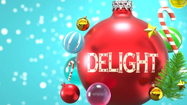 Delight Xmas Holidays Pictured Abstract Christmas Ornament Ball Word Delight — Stock Photo, Image