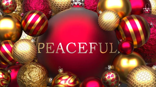 Peaceful Xmas Pictured Red Golden Luxury Christmas Ornament Balls Word — Stock Photo, Image