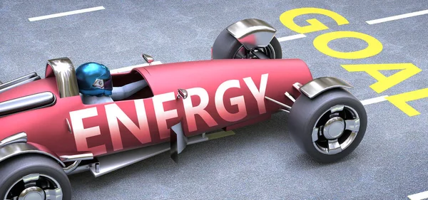 Energie Helpt Het Bereiken Van Doelen Afgebeeld Als Een Raceauto — Stockfoto
