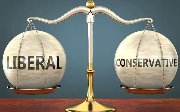 Liberaal Conservatief Balans Blijven Afgebeeld Als Een Metalen Schaal Met — Stockfoto