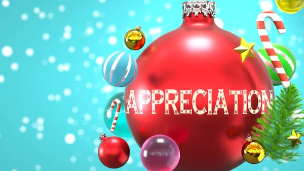 Wertschätzung Und Weihnachtsfeiertage Dargestellt Als Abstrakte Weihnachtskugel Mit Wort Wertschätzung — Stockfoto