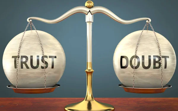 Trust Doubt Staying Balance Pictured Metal Scale Weights Labels Trust — Stock Photo, Image