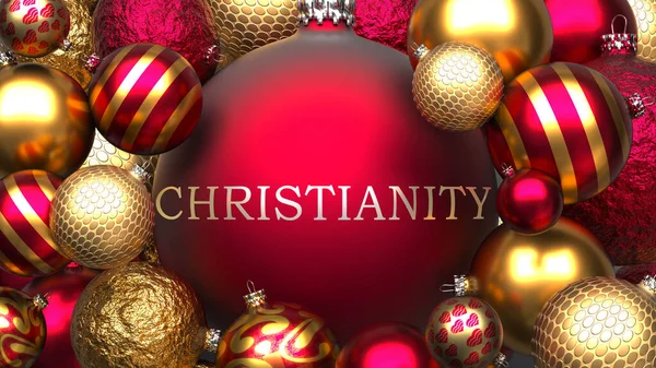 Luxusní Zlaté Červené Vánoční Ozdoby Koule Frází Křesťanství Ukázat Symbolizovat — Stock fotografie