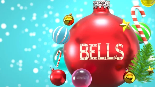 Glocken Und Weihnachtsfeiertage Dargestellt Als Abstrakte Weihnachtskugel Mit Wortglocken Die — Stockfoto