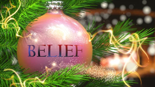 Glaube Und Weihnachtsfeiertage Dargestellt Als Weihnachtskugel Mit Wort Glaube Und — Stockfoto