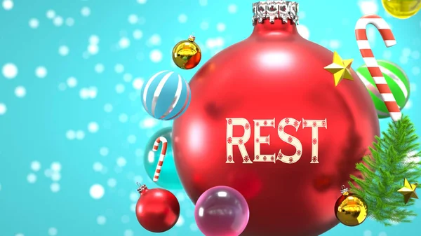 Rest Xmas Holidays Pictured Abstract Christmas Ornament Ball Word Rest — Stock Photo, Image