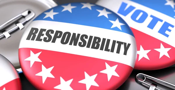 Odpowiedzialność Wybory Usa Przedstawiane Jako Przyciski Flagą Amerykańską Symbolizujące Odpowiedzialność — Zdjęcie stockowe