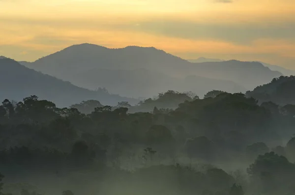 Misty Sunrise Ovanför Bergen Carara Nationalpark — Stockfoto