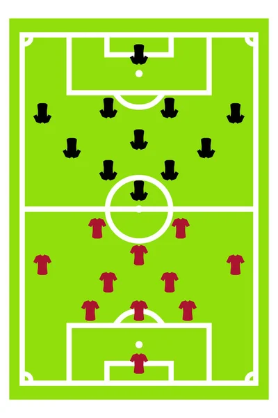 Illustration Green Football Soccer Field Tactic Black Red Team — Stock Photo, Image