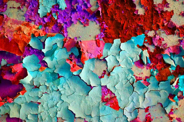 Old Colorful Weathered Wall Chipped Plaster Red Turquoise Purple — Stock Photo, Image