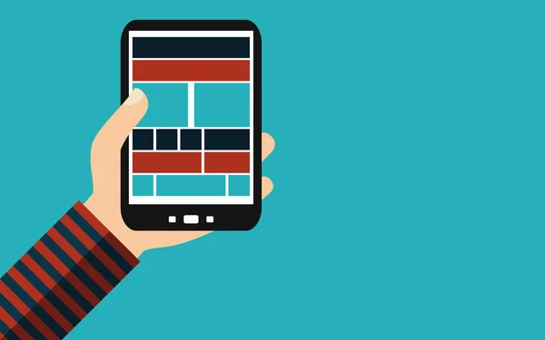 Χέρι Που Κρατά Smartphone Responsive Design Επίπεδη Σχεδίαση — Φωτογραφία Αρχείου