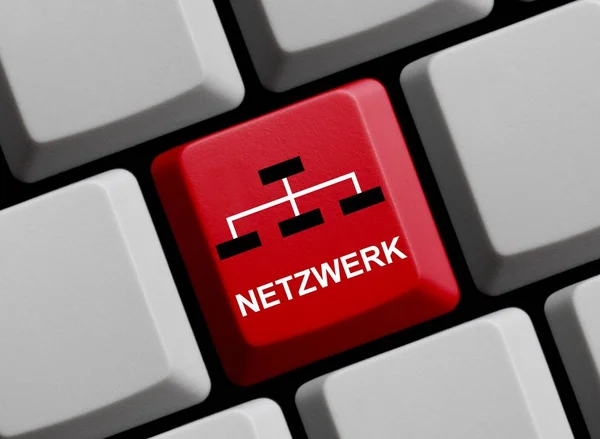 Red Computer Keyboard showing Network in german language