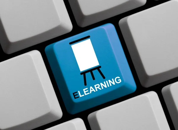Blue Computer Keyboard Showing Learning — Stock Photo, Image
