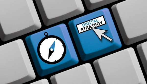 Computer Keyboard Mouse Arrow Compass Showing Digital Strategy — Stock Photo, Image