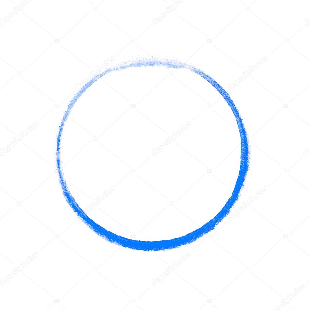 Isolated, blue hand painted circle with paintbrush