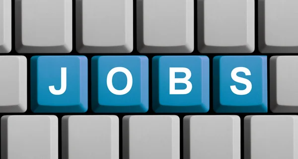 Computertastatur Mit Blauen Tasten Die Jobs Anzeigen — Stockfoto