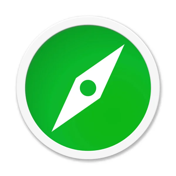 圆形隔离绿色按钮 罗盘图标 — 图库照片