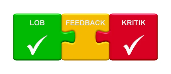 Drei Puzzleknöpfe Mit Häkchensymbolen Die Positives Und Negatives Feedback Deutscher — Stockfoto