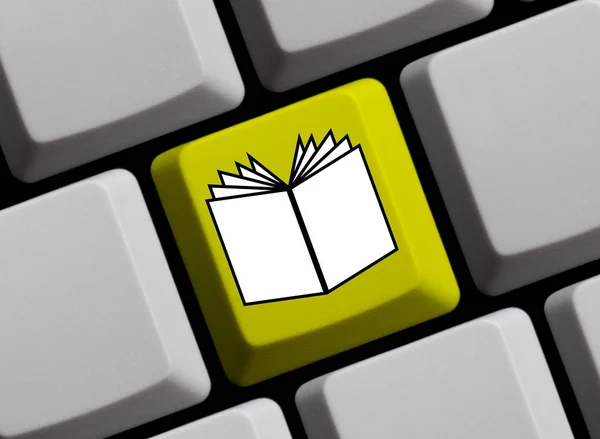 Sarı Bilgisayar Klavye Ile Kitap Gazete Simgesi — Stok fotoğraf