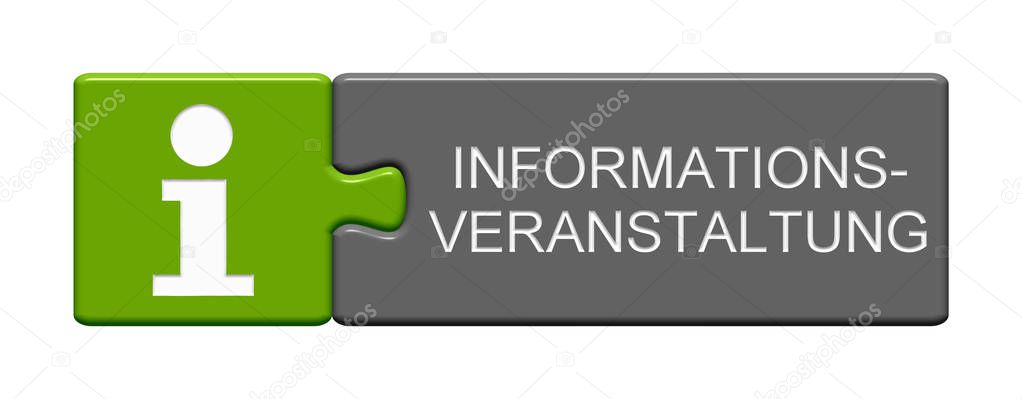 Isolated Puzzle Button with Info Symbol showing Information Event in german language 3D Illustraion