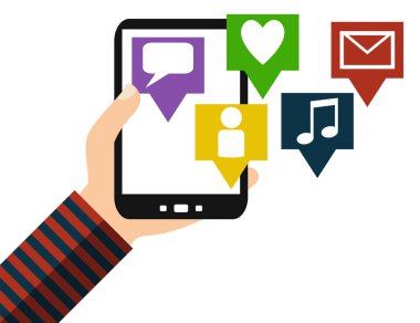 Smartphone tutan el: sosyal medya - düz tasarım