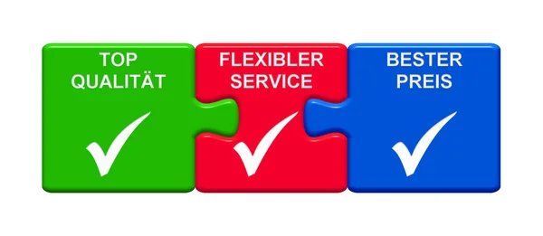 Drei Puzzle Buttons Mit Häkchensymbolen Die Flexiblen Service Von Höchster — Stockfoto