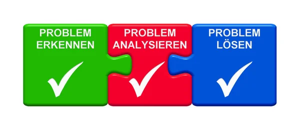 Drie Puzzel Knoppen Met Teek Symbolen Realiseren Probleem Analyseren Probleem — Stockfoto
