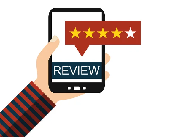 Kezében Smartphone Review Lapos Kivitel — Stock Fotó