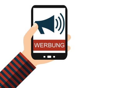 Smartphone tutan el: Almanca - düz tasarım reklam