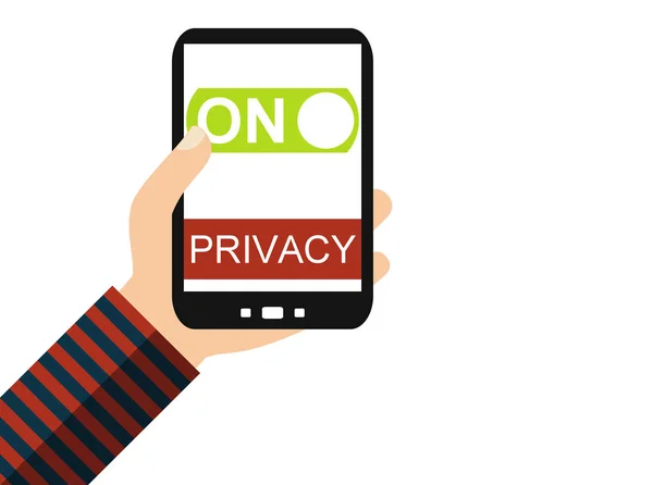 Hand Holding Smartphone Privacy Flat Design — Stock Photo, Image