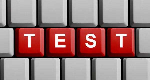Red Computer Keyboard Showing Test — Stock Photo, Image