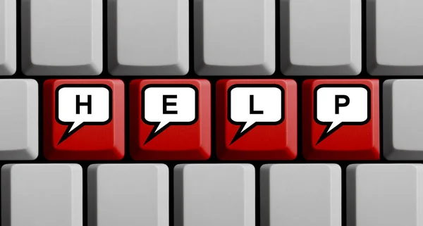 显示语音气泡帮助的红色计算机键盘 — 图库照片