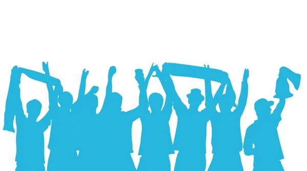 Silhouet Van Gelukkig Voetbal Muziek Fans Met Blauwe Kleur — Stockfoto