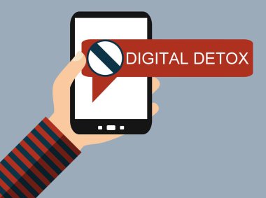 Smartphone tutan el: dijital detoks - düz tasarım