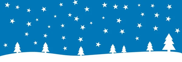 Blue Background Banner Whiter Winter Landscape Fir Trees Stars — Stock Photo, Image