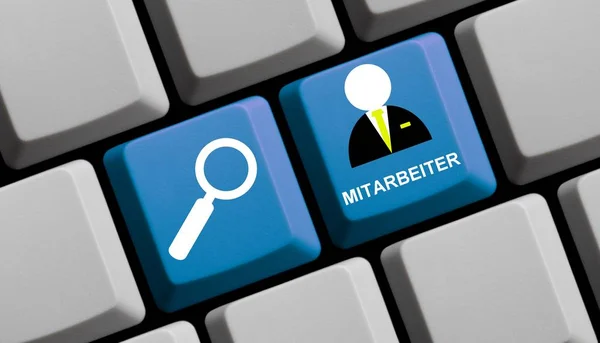 Blue Computer Keyboard Magnifier Glass Showing Staff German Language — Stock Photo, Image