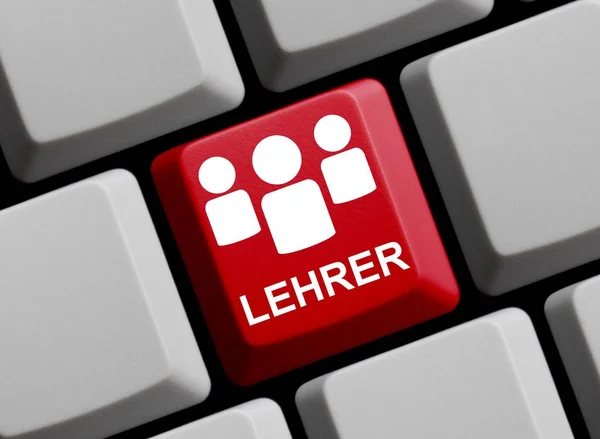 Red Computertoetsenbord Weergegeven Leraar Duitse Taal — Stockfoto