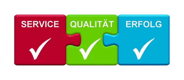 Three Puzzle Buttons Tick Symbols Showing Service Quality Success German — Stock Photo, Image