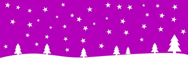 白いモミの木と星とクリスマスのための紫色の背景バナー — ストック写真