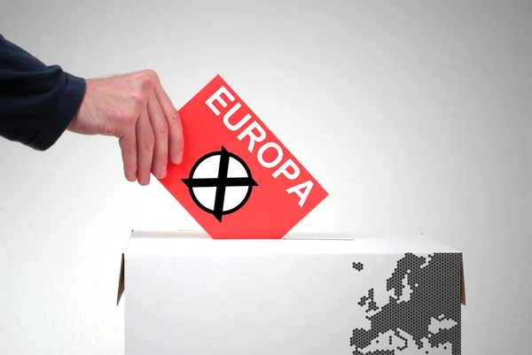 Urne Main Avec Enveloppe Rouge Élection Europe — Photo