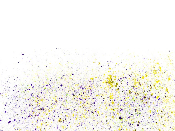 Fundo Branco Com Pequenas Gotas Aquarela Coloridas Roxo Amarelo — Fotografia de Stock