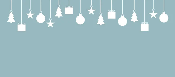 白いシンプルなクリスマス デコレーション ブルー背景バナー — ストック写真