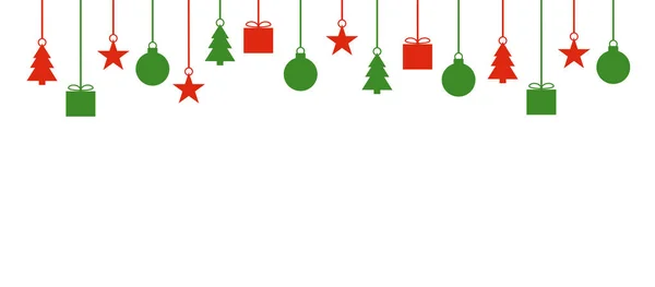 Rot Und Grün Einfache Weihnachtsdekoration Auf Weißem Hintergrund Banner — Stockfoto