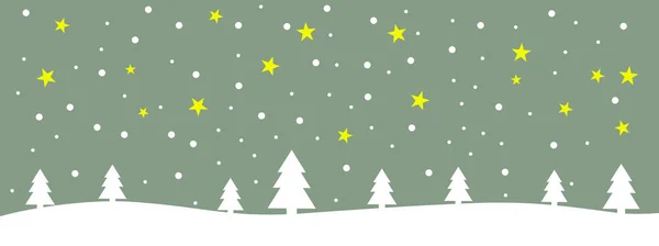 Широкая Мягкая Зеленая Рождественская Открытка Баннер Белым Зимним Пейзажем Снежинками — стоковое фото