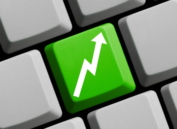 Green Computer Keyboard Arrow Showing Success Growth — Stock Photo, Image